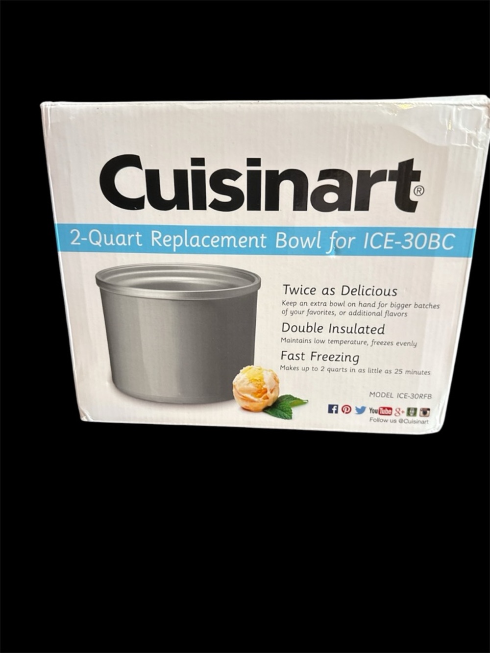 Cuisinart Silver 2-Quart Replacement Ice Cream Bowl ICE-30BC